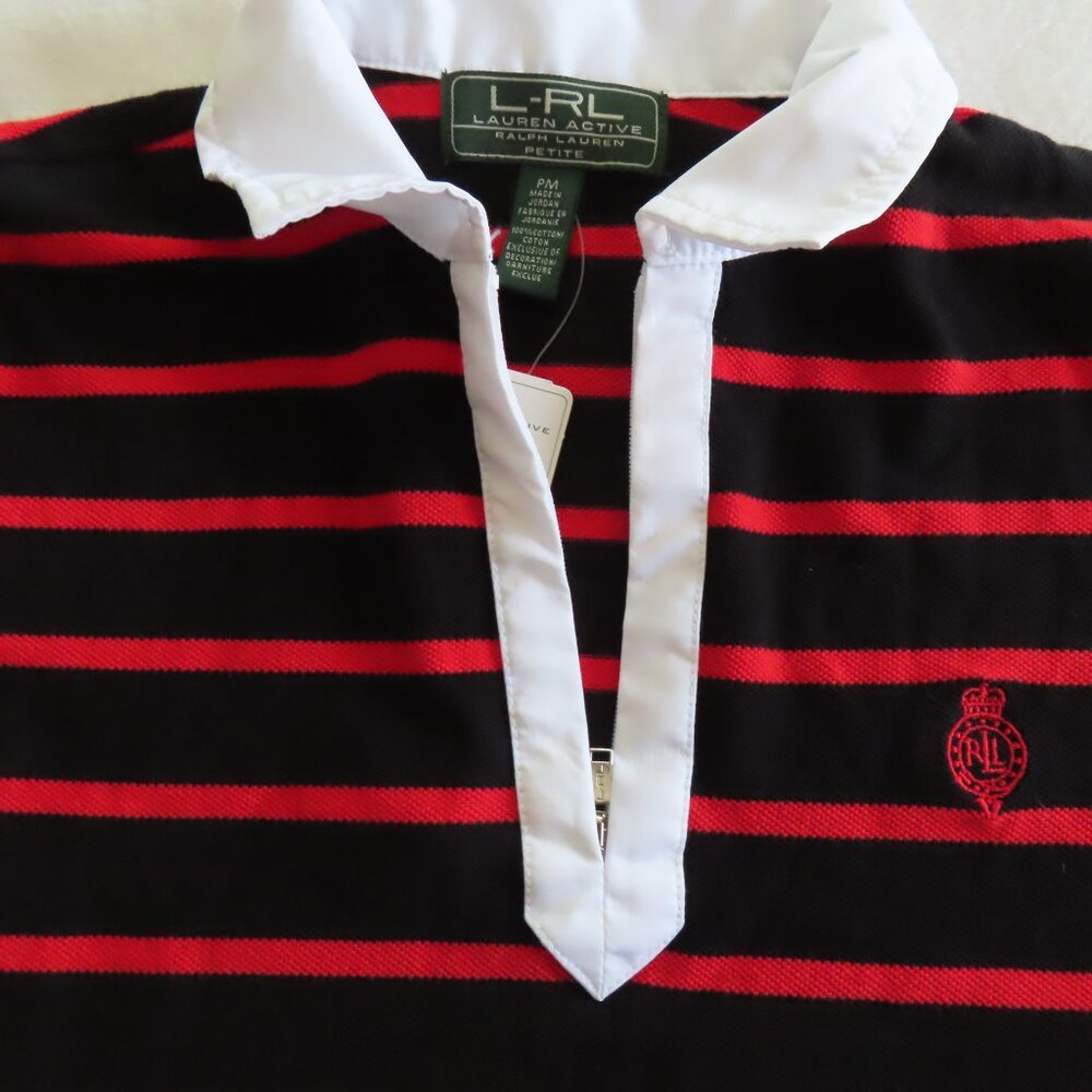 Lauren Ralph Lauren Active 1/4 Zip Striped Polo Golf Shirt  Preppy M. Petite NWT